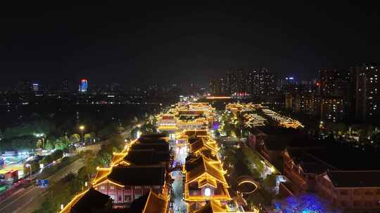 四川眉山东坡印象水街夜景航拍