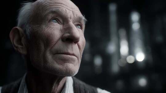 老者目光深邃眺望远方充满希望