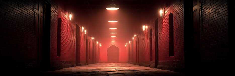 红砖墙昏暗走廊通道场景