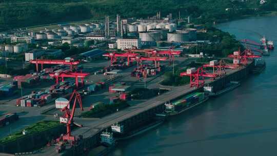 四川泸州港贸易物流航拍视频素材模板下载