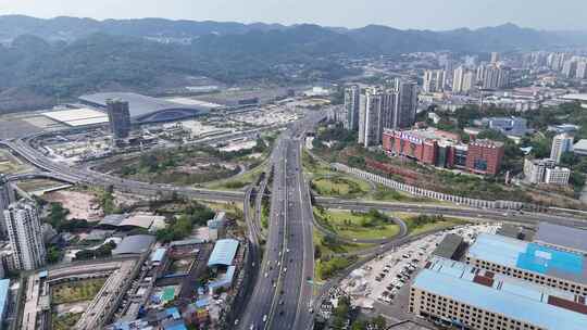 城市高架立交桥交通枢纽重庆西站航拍