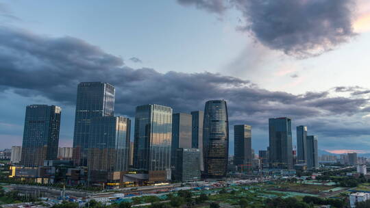 建设中的科技丽泽商务区雨后的绝美晚霞延时视频素材模板下载