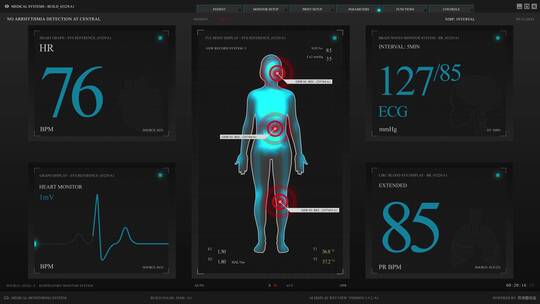 人体数据监控科幻屏幕HUD操作系统智能界面