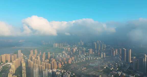 武汉夏日城市地标和天际线风光