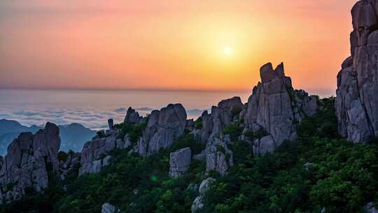 山顶落日夕阳云海延时