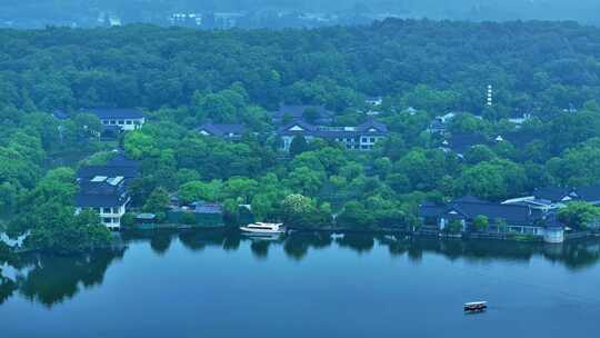 航拍杭州西湖意境雨景