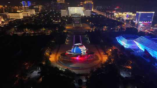 江西上饶市民广场夜景灯光航拍