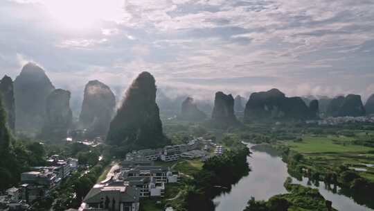 航拍视角下的田园山川风景