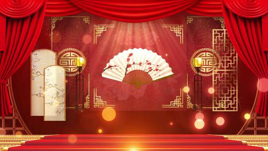 4K红色古典中国风戏曲舞台背景视频