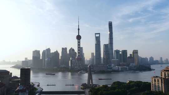 上海航拍陆家嘴城市地标日出