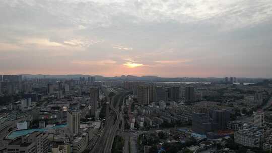 江苏南京夕阳晚霞夜幕降临夜景灯光航拍