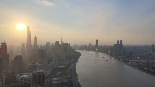 日落中的建筑，航拍中国
