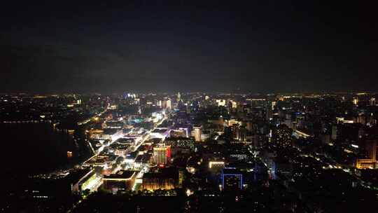 杭州城市夜幕降临夜景交通航拍