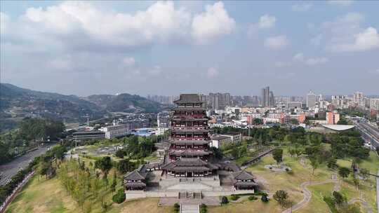 古塔建筑城市全景俯瞰宜宾东楼