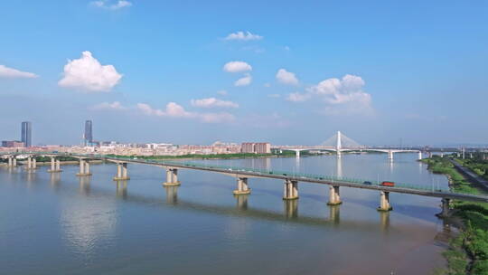 江门西江桥梁航道航拍城市风光
