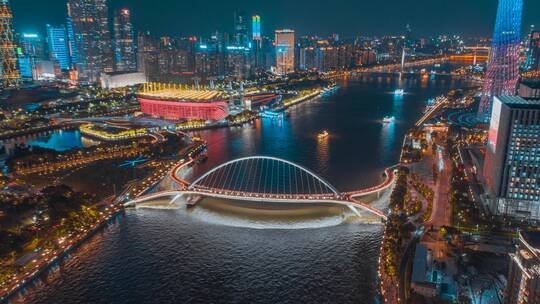 广州_海心桥_夜景航拍延时_平移