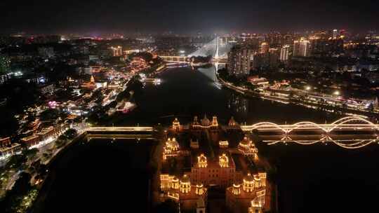 福州台江区中洲岛夜晚夜景航拍福建闽江城市