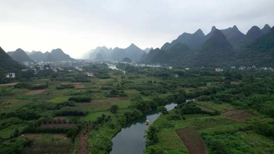 广西壮族自治区桂林市阳朔遇龙河风光航拍