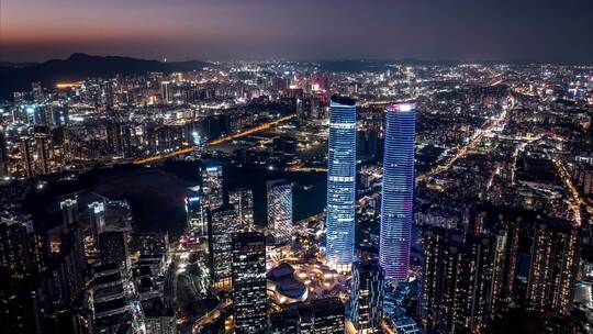 4K深圳龙岗区CBD星河双子塔夜景