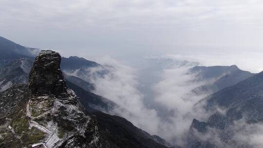 贵州铜仁梵净山雪景航拍