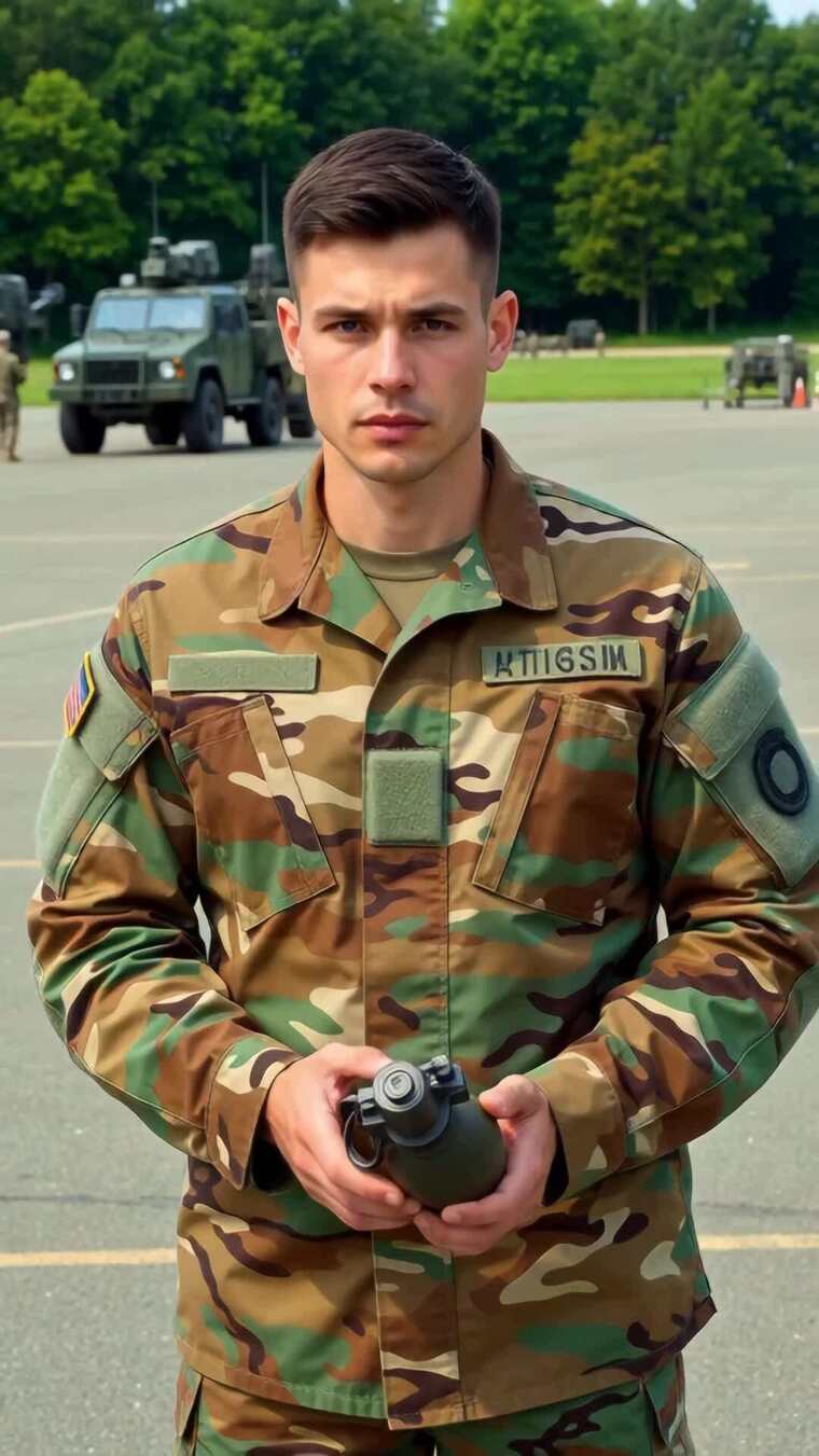 军人手持武器站在训练场地