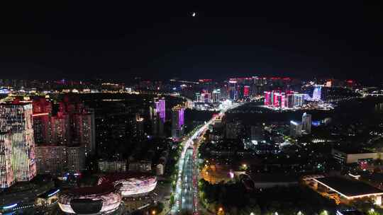 航拍四川泸州夜景泸州一环路夜景