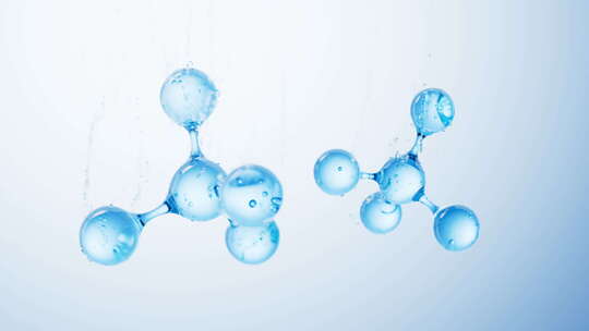 透明分子气泡与水珠护肤品概念三维渲染