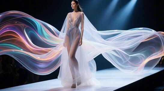 模特舞台走秀飘逸纱裙