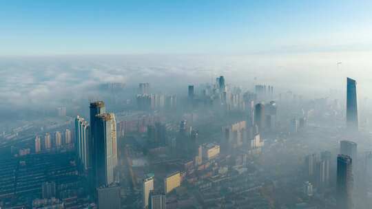 平流雾来袭城市建筑群风光风景空镜素材沈阳