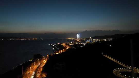 厦门夜景环岛路航拍海滨城市风光双子塔晚霞视频素材模板下载