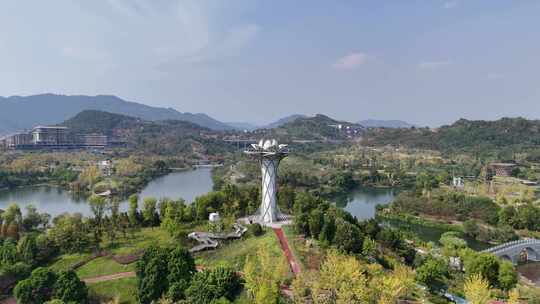 四川达州莲花湖湿地公园航拍