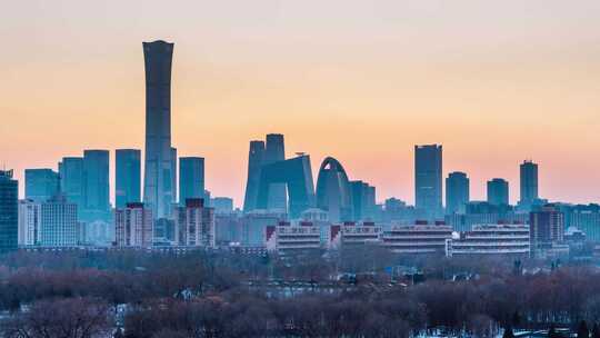 中国北京CBD建筑群日转夜延时摄影