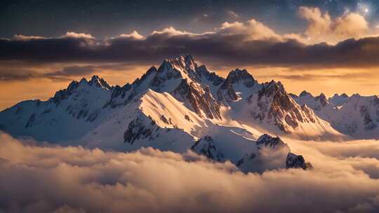 雪山云海星空全景