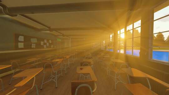 太阳光照进空教室的窗户
