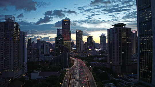 4K上海静安区楼群CBD夜景航拍视频素材模板下载