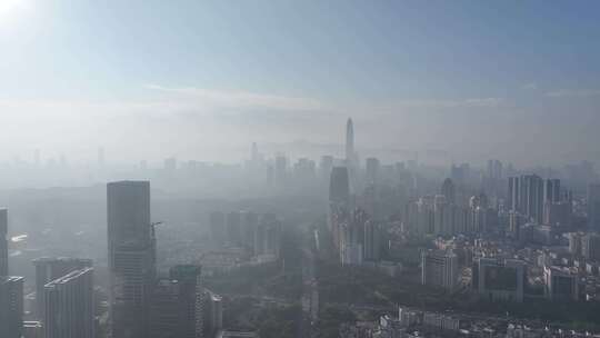 深圳福田清晨平流雾日出航拍