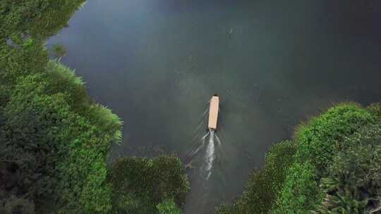 加通湖上巴拿马丛林中的旅游船，空中俯瞰视频素材模板下载