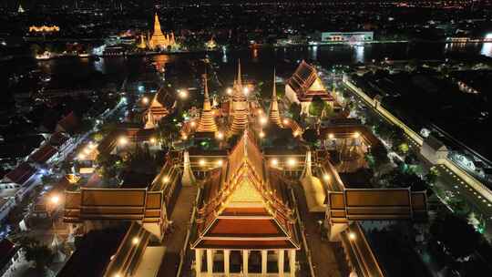 原创 泰国曼谷大皇宫卧佛寺城市航拍夜景视频素材模板下载