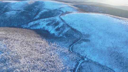 航拍黎明林海雪原层峦雾凇