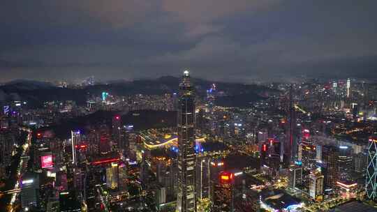 深圳福田CBD大湾区平安大厦夜景蓝调航拍