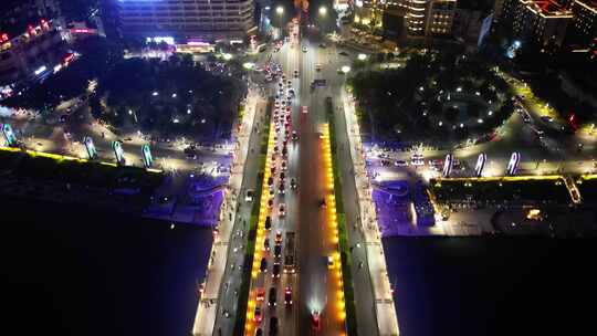 广西桂林城市夜景灯光交通航拍