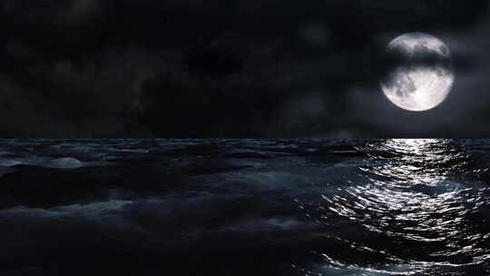 夜晚海上的月亮视频素材模板下载