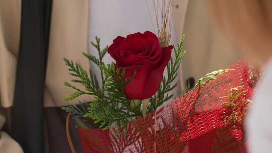 男子手里娇艳的红玫瑰视频素材模板下载