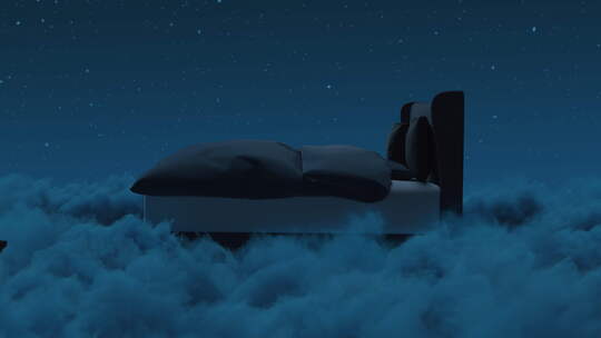 舒适的床，晚上在蓬松的云层上飞行枕头