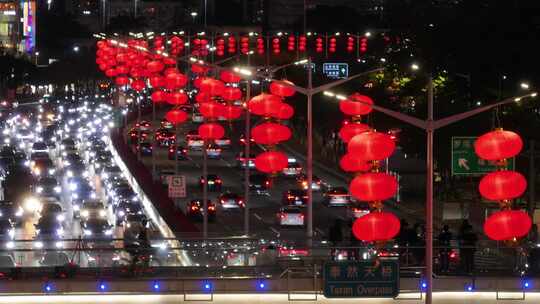 过年红灯笼城市街道节日气氛