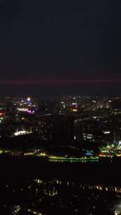 竖版航拍城市晚霞夜景河南漯河