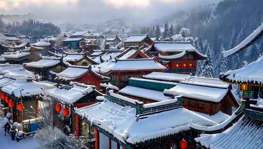 雪域古镇银装素裹 静谧时光冬日风光古色古