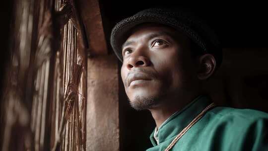 男人眺望远方眼神充满希望