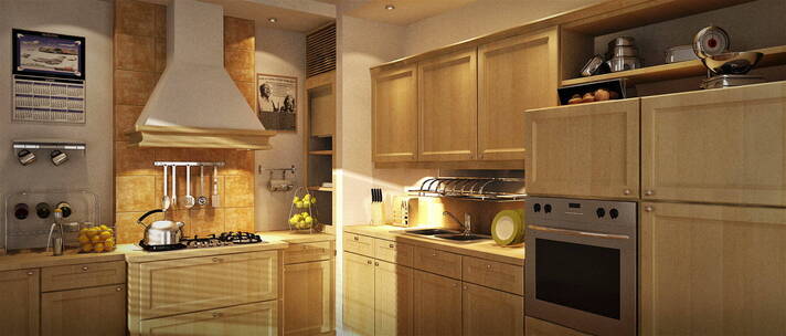 简洁原木厨房 三维厨房 户型 厨房展示