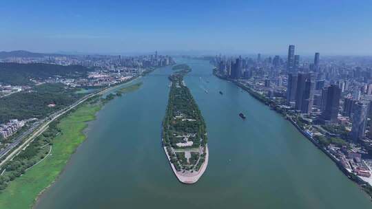 长沙橘子洲景区橘子洲大气航拍